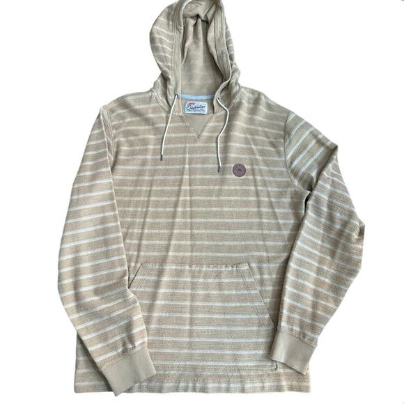 Quiksilver Great Otway Men's Tan White Striped Print Pullover Hoodie Size Large - Picture 1 of 6